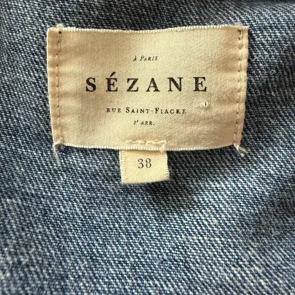 Sezane Denim Jumpsuit Romper Size 38 Organic Cotton / Hemp Fabric V-Neckline - Picture 10 of 11